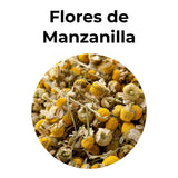 Flores de manzanilla secas para infusión digestiva y calmante natural.