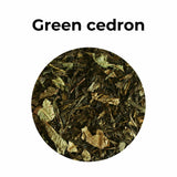 Mezcla de té verde con cedrón en hojas, infusión herbal fresca con notas cítricas y suaves.