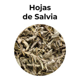 Hojas de salvia secas utilizadas en infusión y cocina, hierba aromática tradicional conocida por sus propiedades digestivas.