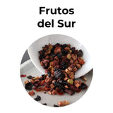 Infusión frutos del sur con mezcla de frutas deshidratadas y berries, bebida natural aromática y rica en antioxidantes.