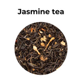 Té jazmín en hojas con flores, infusión aromática y floral de sabor suave.