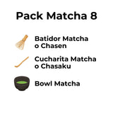 Set de accesorios para Matcha con batidor chasen, cucharita chasaku y bowl para preparación tradicional.