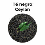 Té negro Ceylán en hojas sueltas, infusión intensa y aromática de sabor robusto.